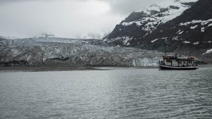 Small Cruise Ship David B at Reid Glacier, Glacier Bay Alaska