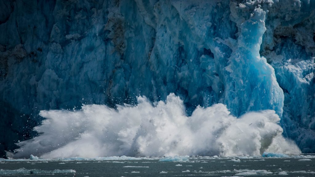 A big splash from a calving glacier in Alaska's Tracy Arm Fords Terror wilderness.