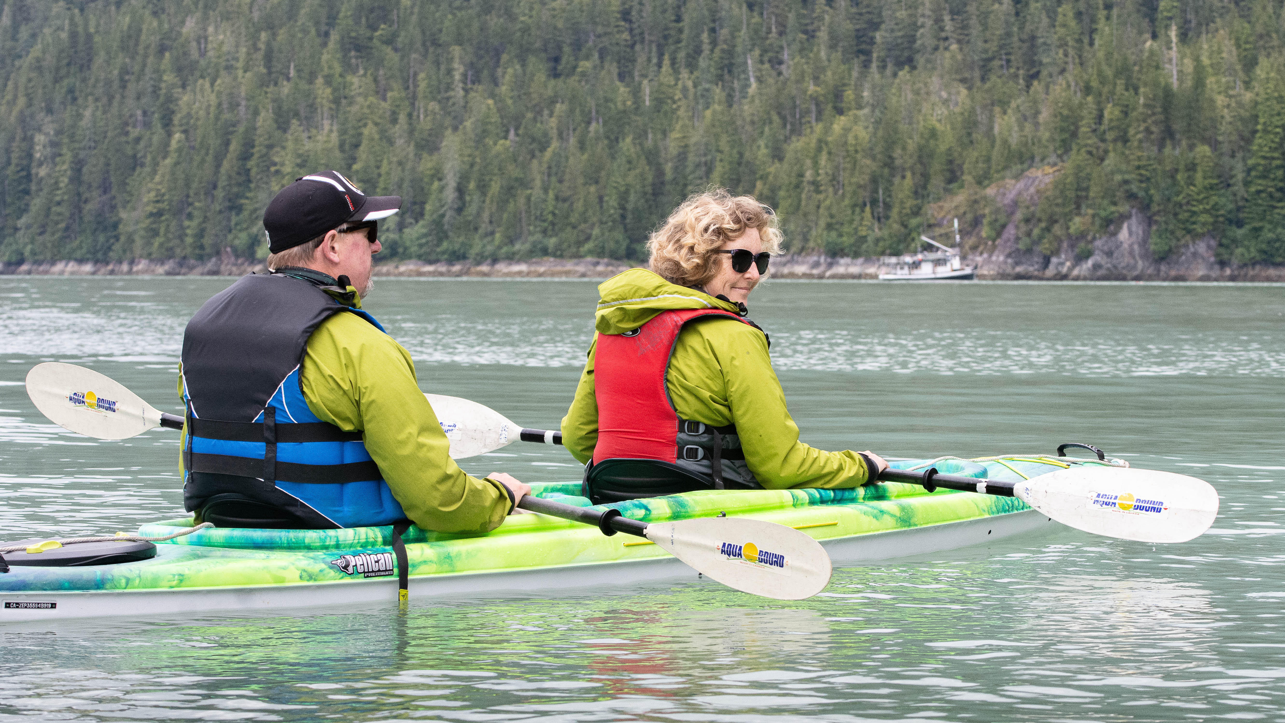 Passengers kayaking from the David B